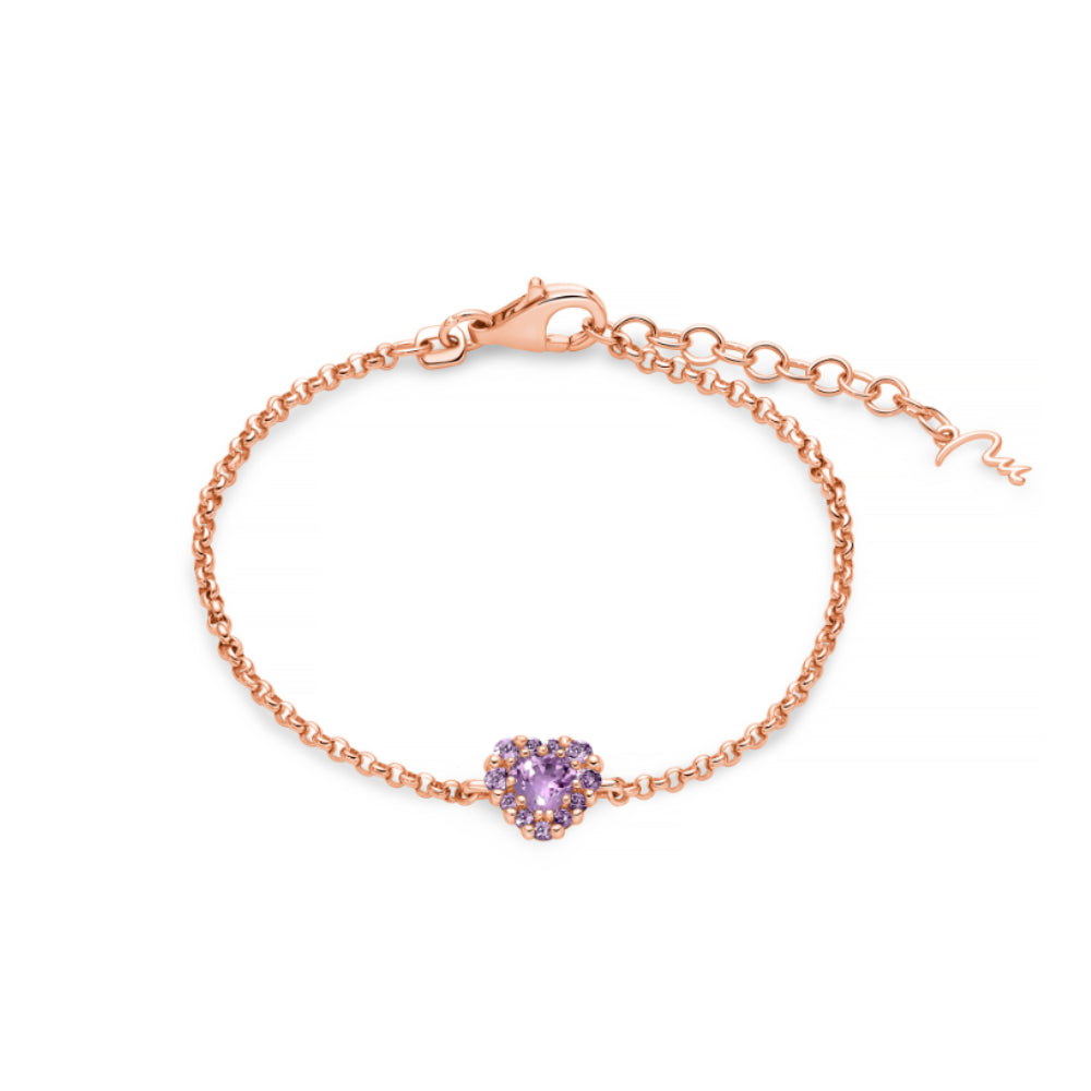 Bracciale Donna Miluna Gemma Del Cielo Argento Rosè 925 Ametista Cuore BRD1000